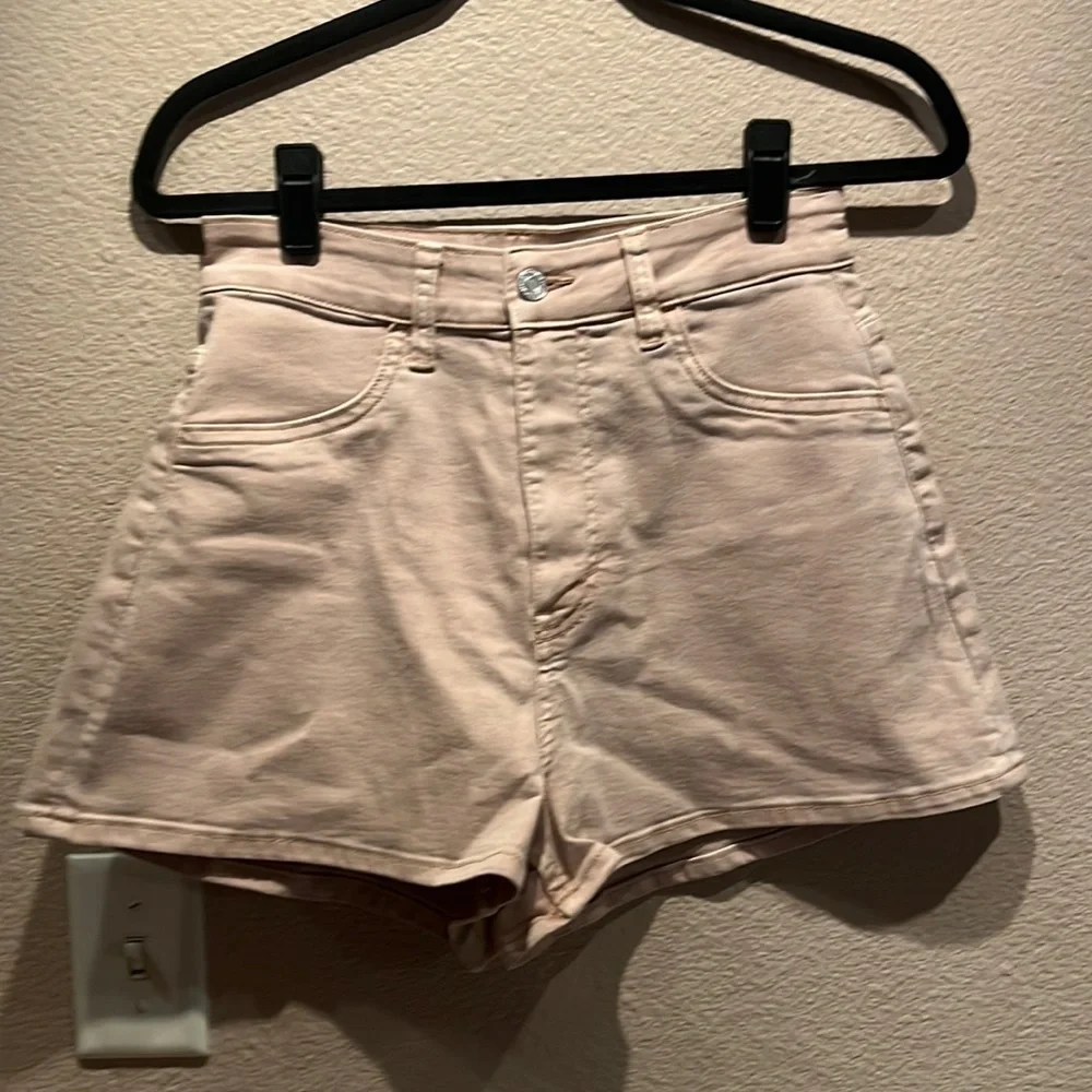 & Denim Khaki Beige Tan Neutral High Waist Curvy Jean Shorts Denim Shorts Size 4